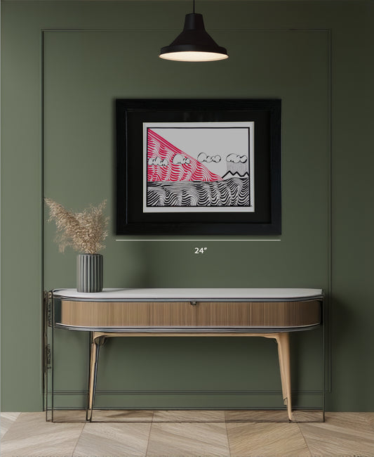 Original Drawing - Rain on Sea - 18 x 24" Matted