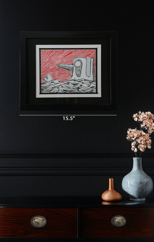 Original Drawing - HTM Whale No. 48 - 17 x 12" Framed