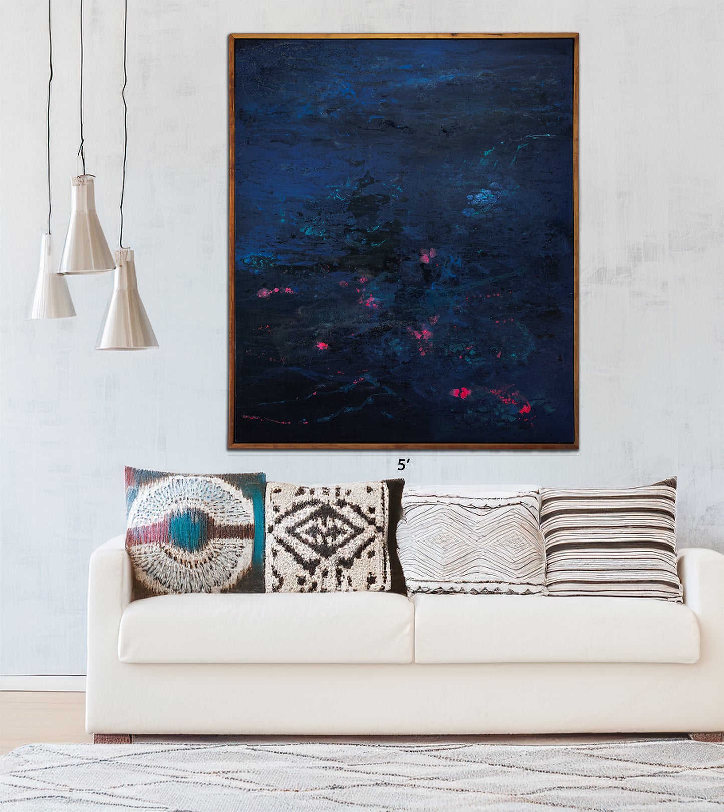Midnight Waterlilies - Mixed Media - 66 x 78" Framed Original