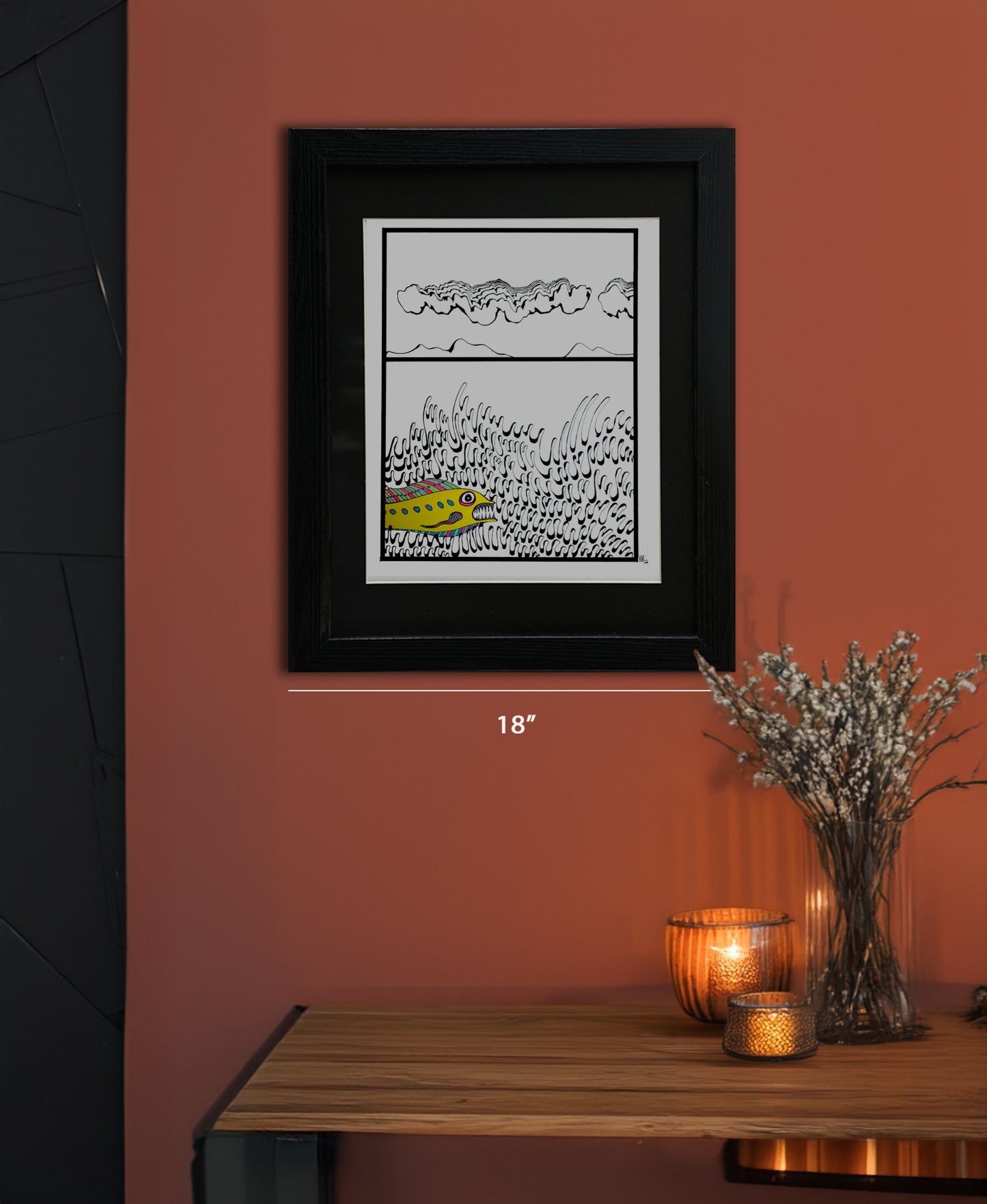 Original Drawing - Rainbowfish Yellow - 18 x 24" Matted