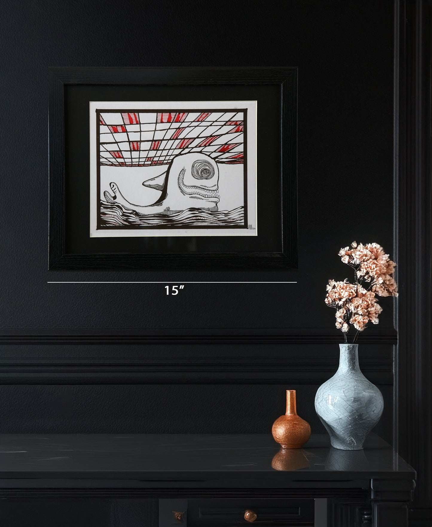 Original Drawing - HTM Whale No. 54 - 15 x 12" Framed