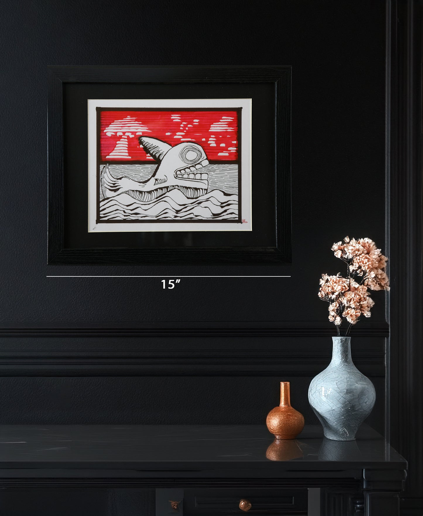 Original Drawing - HTM Whale No. 64 - 17 x 15" Framed