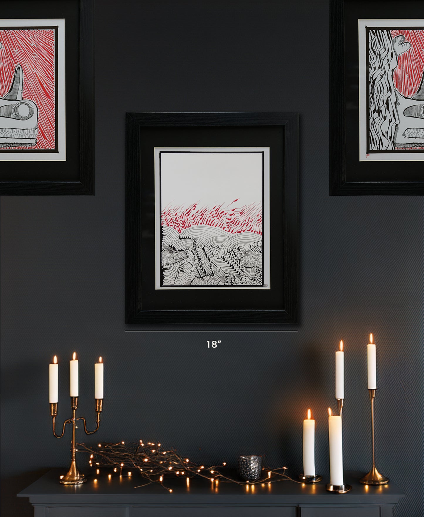 Original Drawing - Fighting Fish - 18 x 24" Matted