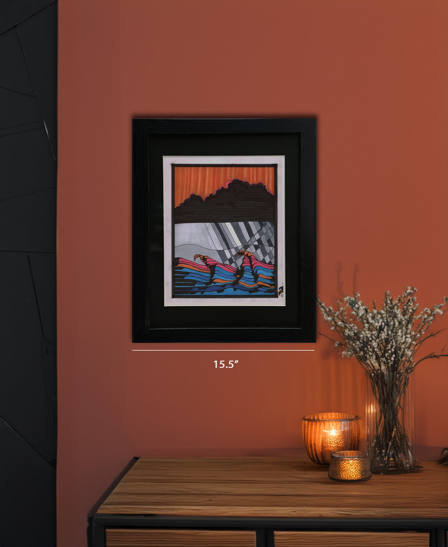 Original Drawing - Rainbow Waves - 11 x 14" Matted