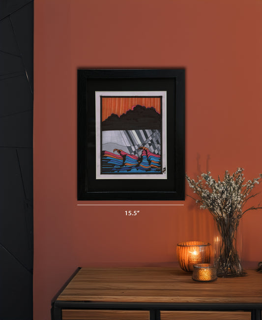 Original Drawing - Rainbow Waves - 11 x 14" Matted