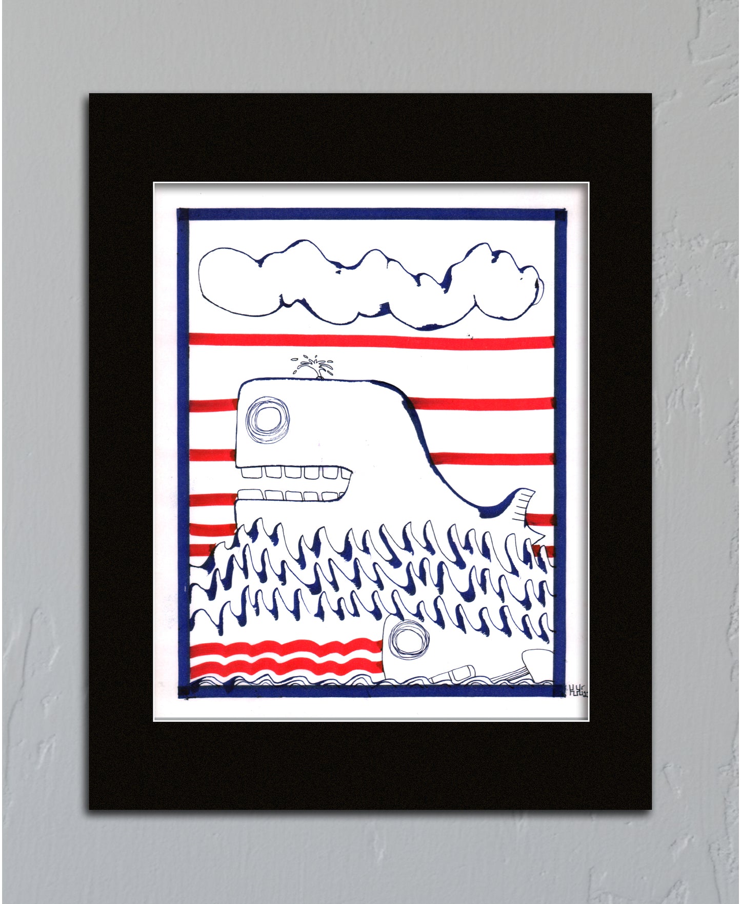 Original Drawing - HTM Whale No. 68 - 11 x 14" Framed