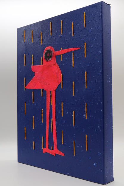 Yellow Rain Blue - Mixed Media on Canvas