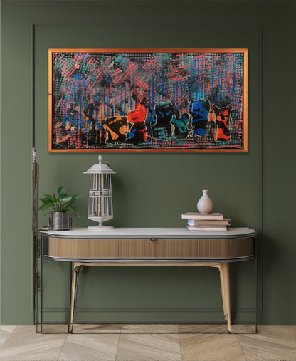 Shinagawa Nights - Mixed Media on Canvas - 48 x 24" Framed