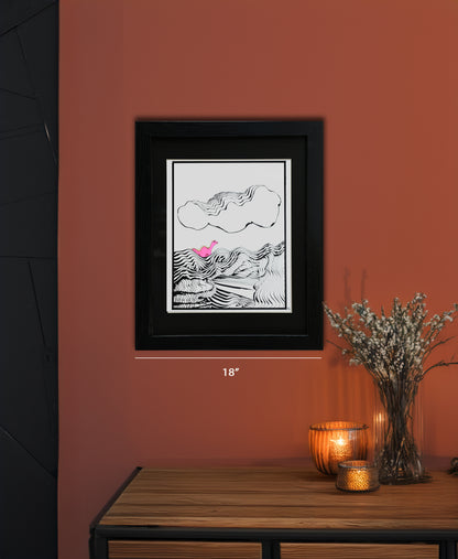 Original Drawing - Pink Dinosaur  - 18 x 24" Matted