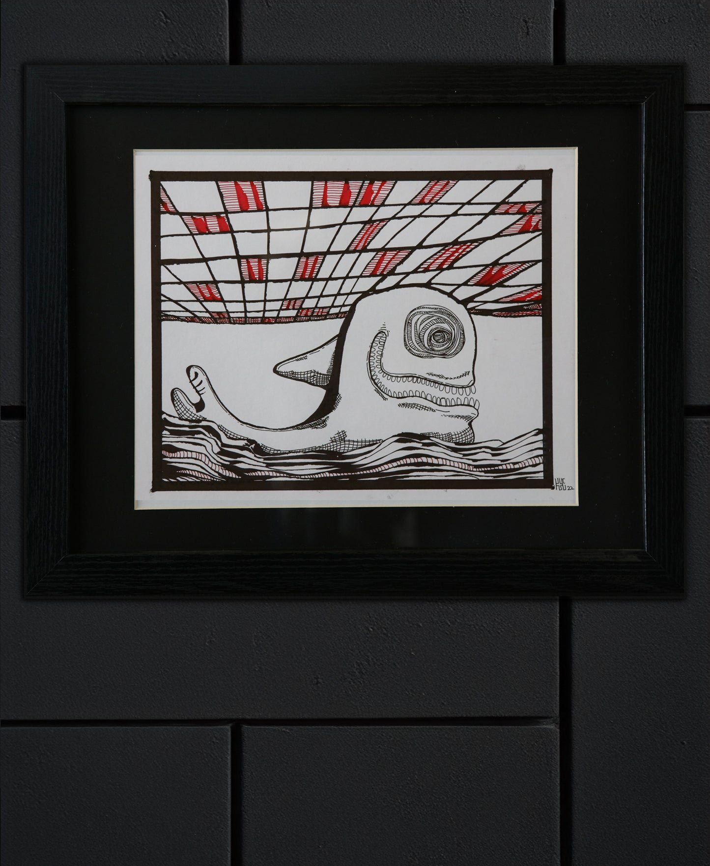 Original Drawing - HTM Whale No. 54 - 15  x 12" Framed